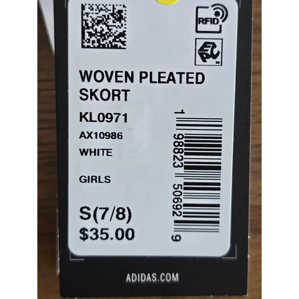 Adidas Girls Woven Pleated Skort NWT Size Small (7/8) White